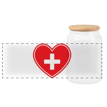 Medical Heart Cross Healthcare Icon - Panoramic Cookie Jar with Wooden Lid - white - Front