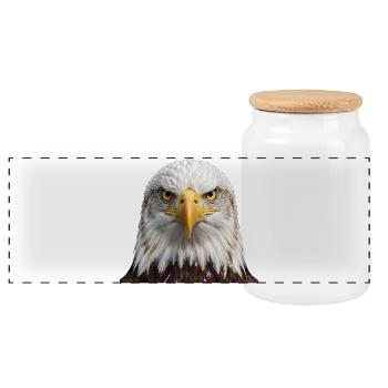 Eagle Portrait Bold Head Artwork - Panoramic Cookie Jar with Wooden Lid - white - Front