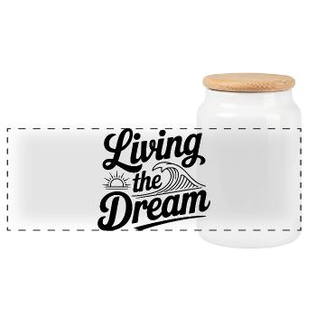 Living The Dream - Panoramic Cookie Jar with Wooden Lid - white - Front