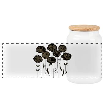 Flowers - Panoramic Cookie Jar with Wooden Lid - white - Front