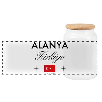 Alanya Türkei Koordinaten Reise Souvenir - Panorama Keksdose mit Holzdeckel - Weiß - Vorne