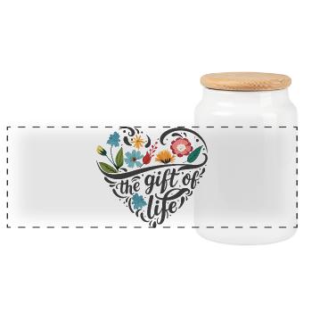 Flower Heart - Panoramic Cookie Jar with Wooden Lid - white - Front