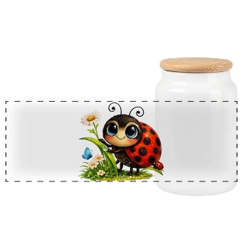 Cuddly ladybugs in a sea of flowers - Panoramic Cookie Jar with Wooden Lid - white - Front