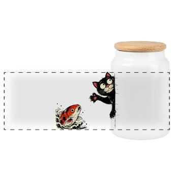 Koi Fish Koi Carp KOI CAT Koi - Panoramic Cookie Jar with Wooden Lid - white - Front