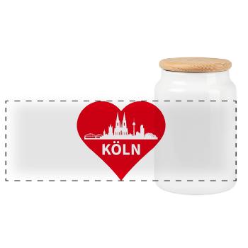 Köln Herz Skyline - Panorama Keksdose mit Holzdeckel - Weiß - Vorne