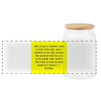 Time as art typography yellow - Panoramic Cookie Jar with Wooden Lid - white - Front