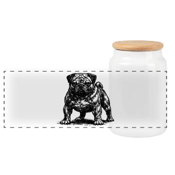 Muscular pug with evil eye - Panoramic Cookie Jar with Wooden Lid - white - Front