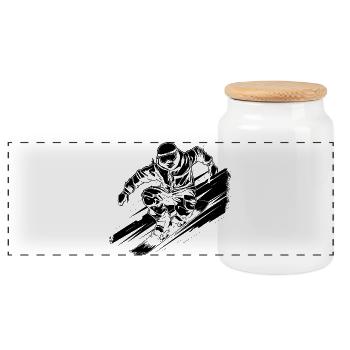 Snowboarder Drawing - Panoramic Cookie Jar with Wooden Lid - white - Front
