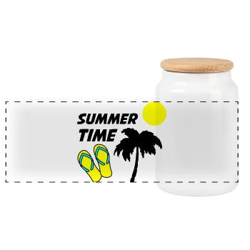 Tongs de plage au soleil - Boîte à biscuits avec couvercle en bois - blanc - Devant