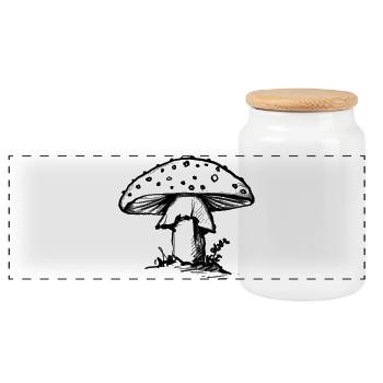 Mushroom - Illustration - Panoramic Cookie Jar with Wooden Lid - white - Front