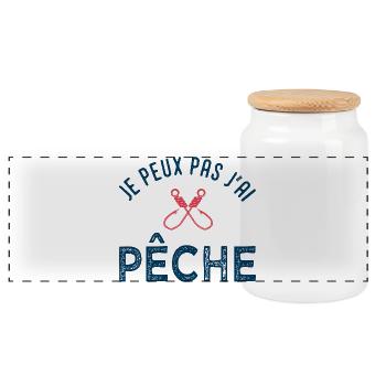 Je peux pas j'ai pêche – T-shirt pêcheur humour - Boîte à biscuits avec couvercle en bois - blanc - Devant