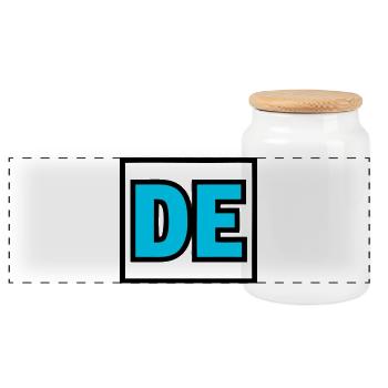 DE Initials Letters Logo - Panoramic Cookie Jar with Wooden Lid - white - Front