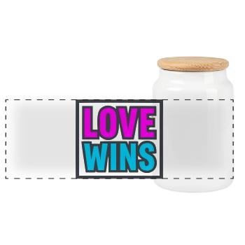 Love Wins Schriftzug Logo - Panorama Keksdose mit Holzdeckel - Weiß - Vorne
