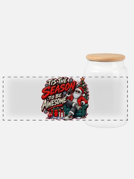 Christmas - Santa tis the season to be awesome - Panorama Keksdose mit Holzdeckel - Weiß