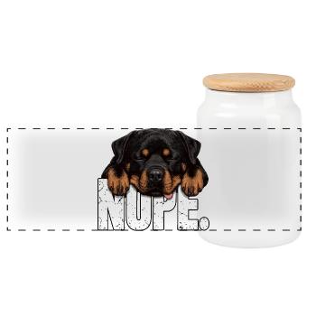 Rottweiler Nope Müder Hund Shirt - Panorama Keksdose mit Holzdeckel - Weiß - Vorne