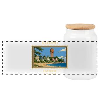 Suomi Hanko Vintage Reisemarke - Panorama Keksdose mit Holzdeckel - Weiß - Vorne