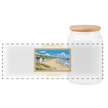 Danmark Løkken Vintage Reisemarke - Panorama Keksdose mit Holzdeckel - Weiß - Vorne
