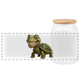 Funny Smile Turtle – Happy Shell - Panorama Keksdose mit Holzdeckel - Weiß - Vorne