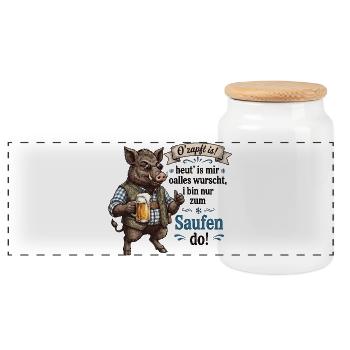 O’zapft is – Wildschwein mit Bier Männer Bierzelt - Panorama Keksdose mit Holzdeckel - Weiß - Vorne
