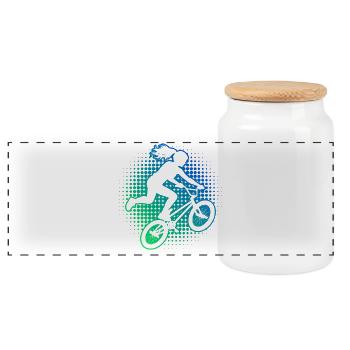 Geschenkidee für die BMX-Riderin mit Freestyle-BMX - Panorama Keksdose mit Holzdeckel - Weiß - Vorne