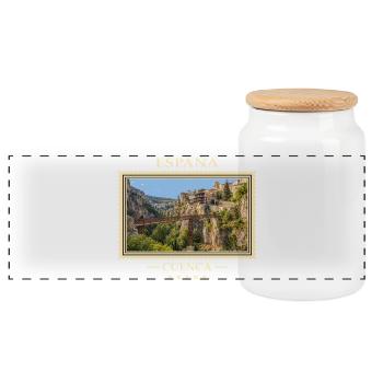 Spanien Cuenca Vintage Reisemarke - Panorama Keksdose mit Holzdeckel - Weiß - Vorne