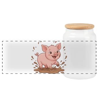 Matschspaß Schweinchen - Panorama Keksdose mit Holzdeckel - Weiß - Vorne