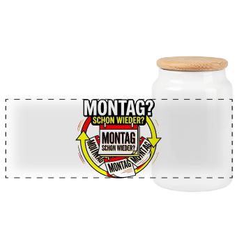 Montag? Schon wieder? - Panorama Keksdose mit Holzdeckel - Weiß - Vorne