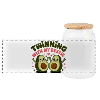 Partnerschaft mit meinem besten Freund – süßes Avocado-Design - Panorama Keksdose mit Holzdeckel - Weiß - Vorne