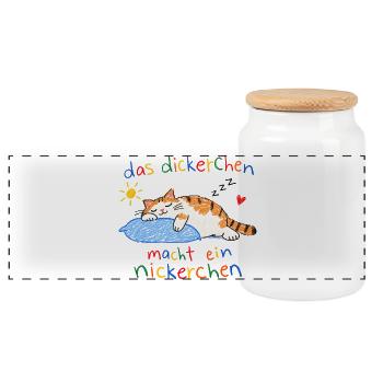 Das Dickerchen macht ein Nickerchen - Panorama Keksdose mit Holzdeckel - Weiß - Vorne