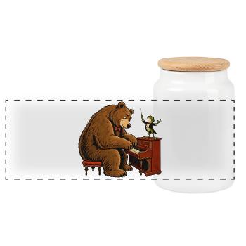 Bär & Frosch am Klavier – Lustiges Musikmotiv - Panorama Keksdose mit Holzdeckel - Weiß - Vorne