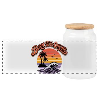 Born to Be Online Retro Sunset Surf - Panorama Keksdose mit Holzdeckel - Weiß - Vorne