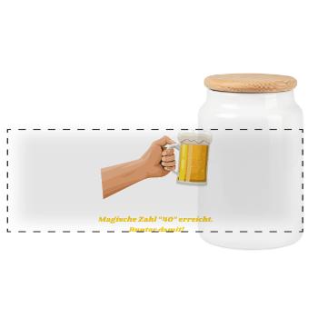 Magische Zahl 40 erreicht, amüsantes Bier Design - Panorama Keksdose mit Holzdeckel - Weiß - Vorne