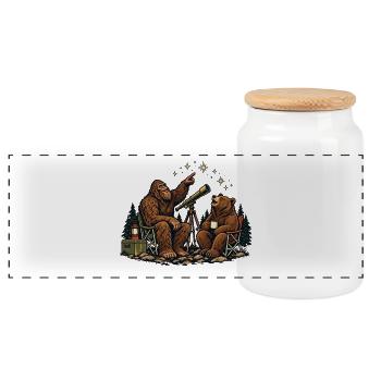 Bär und Bigfoot beobachten Sterne – Outdoor - Panorama Keksdose mit Holzdeckel - Weiß - Vorne