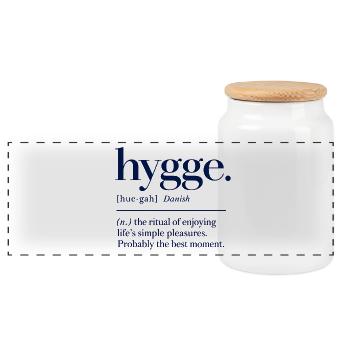 hygge - Definition - Dänemark - Denmark - Panorama Keksdose mit Holzdeckel - Weiß - Vorne