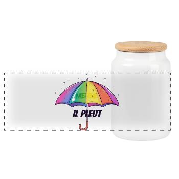 Il Pleut – Lustiger Regenschirm mit Humor - Panorama Keksdose mit Holzdeckel - Weiß - Vorne