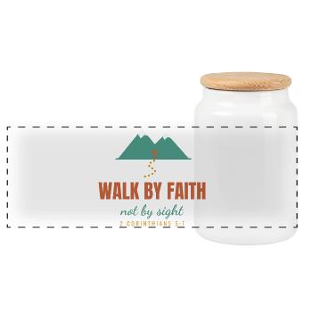 Walk By Faith Not By Sight – 2 Corinthians 5:7 - Panorama Keksdose mit Holzdeckel - Weiß - Vorne