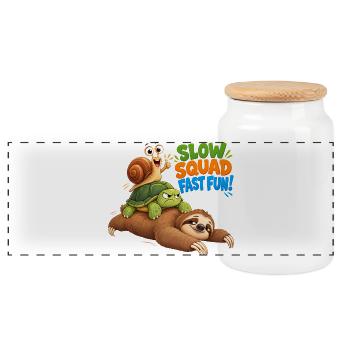 Slow Squad Fast Fun - Funny Slow Animals - Panorama Keksdose mit Holzdeckel - Weiß - Vorne