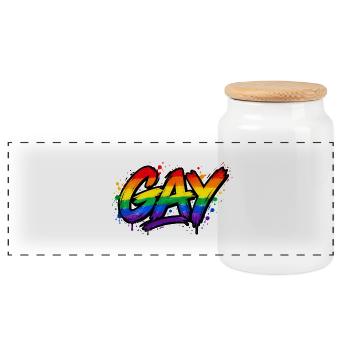 Gay - Schwul - Lesbisch - Regenbogenfarben - LGBT - Panorama Keksdose mit Holzdeckel - Weiß - Vorne