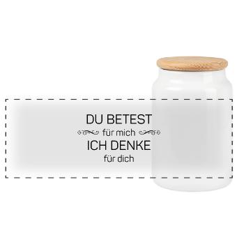You pray for me - I think for you - Panoramic Cookie Jar with Wooden Lid - white - Front