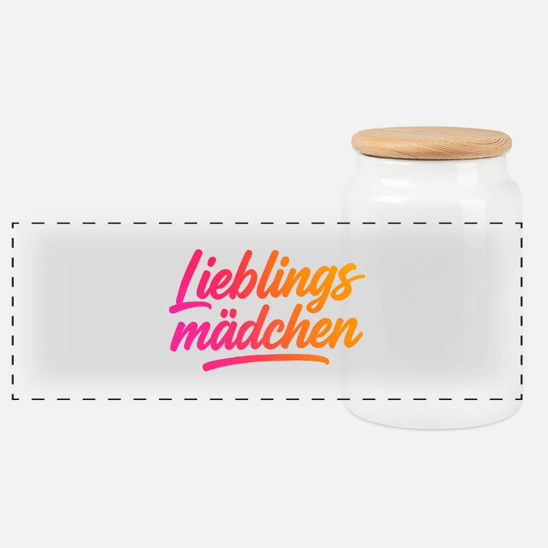 Lieblingsmädchen – Typografie Brush Script | Moder - Panorama Keksdose mit Holzdeckel - Weiß