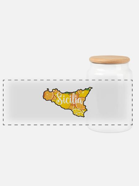Sizilien Zitrus Motiv - Panorama Keksdose mit Holzdeckel - Weiß
