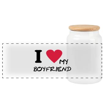 i love my boyfriend - Panorama Keksdose mit Holzdeckel - Weiß - Vorne