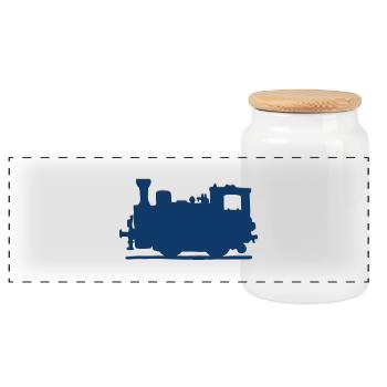 Vintage Steam Train - Panoramic Cookie Jar with Wooden Lid - white - Front