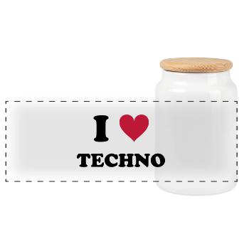 I LOVE TECHNO - Panorama Keksdose mit Holzdeckel - Weiß - Vorne