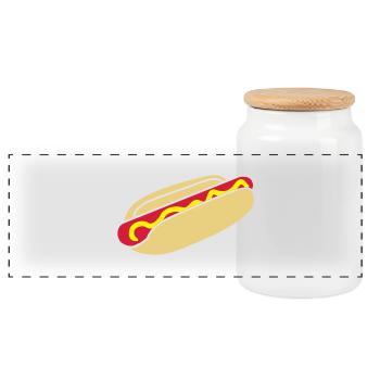 fastfood_hotdog_design_3c - Panorama Keksdose mit Holzdeckel - Weiß - Vorne