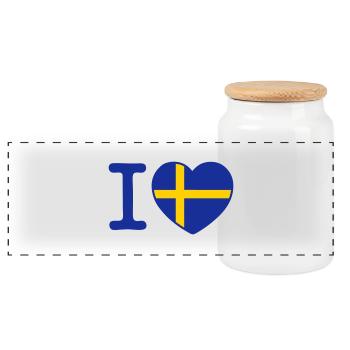 I Love Sweden - Panoramic Cookie Jar with Wooden Lid - white - Front