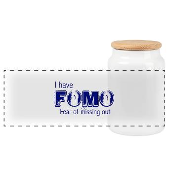 I have FOMO Kryptowährung Geschenkidee Blau - Panorama Keksdose mit Holzdeckel - Weiß - Vorne