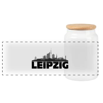 Leipzig 02 - Panorama Keksdose mit Holzdeckel - Weiß - Vorne