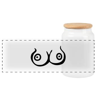 cartoon boobs - Panoramic Cookie Jar with Wooden Lid - white - Front