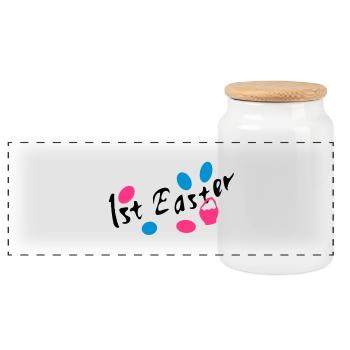 1st Easter txt easter eggs - Panoramic Cookie Jar with Wooden Lid - white - Front